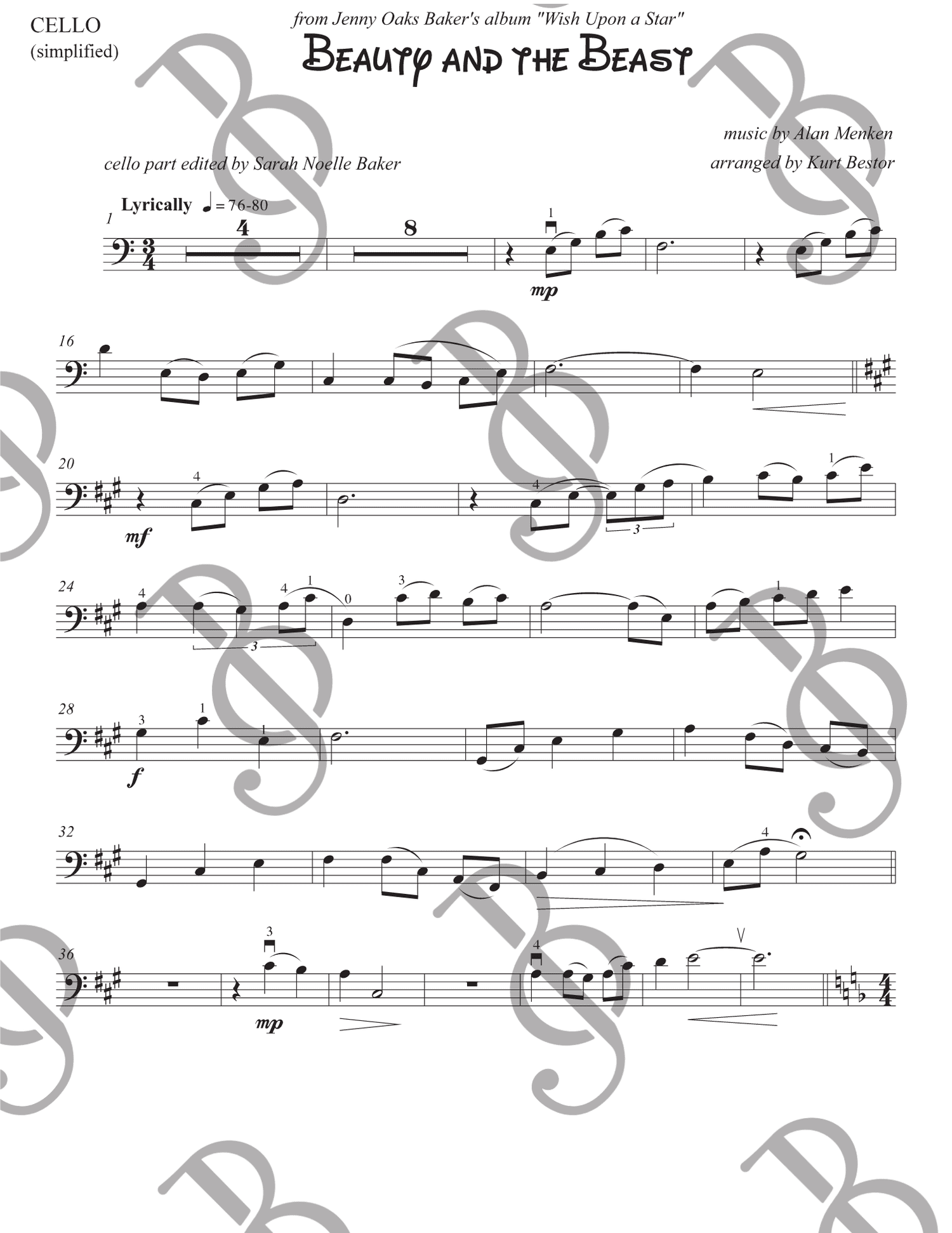 Beauty and the Beast Duet for Advanced Beginner Violin & Cello